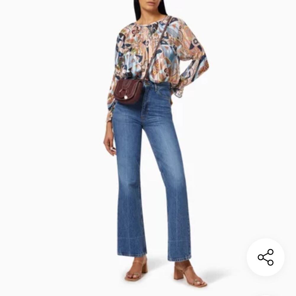 See By Chloé Printed Lurex Georgette Blouse 38 / US 6 Multicolor Boho Whimsical‎